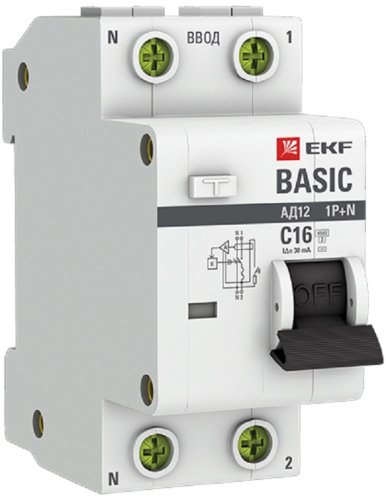 Автомат дифференциального тока АВДТ EKF Basic АД-12 2п 16А 30мА 4,5кА C тип AC картинка